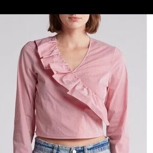 Freshman Striped Pink Ruffle Blouse